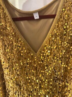 Gold Sequin Asymmetrical V-Neck Women’s Dress
